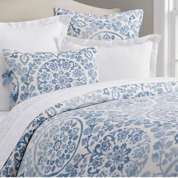 POTTERY BARN LINEN COTTON ANA MEDALLION KING DUVET COVER PLUS 2 SHAMS